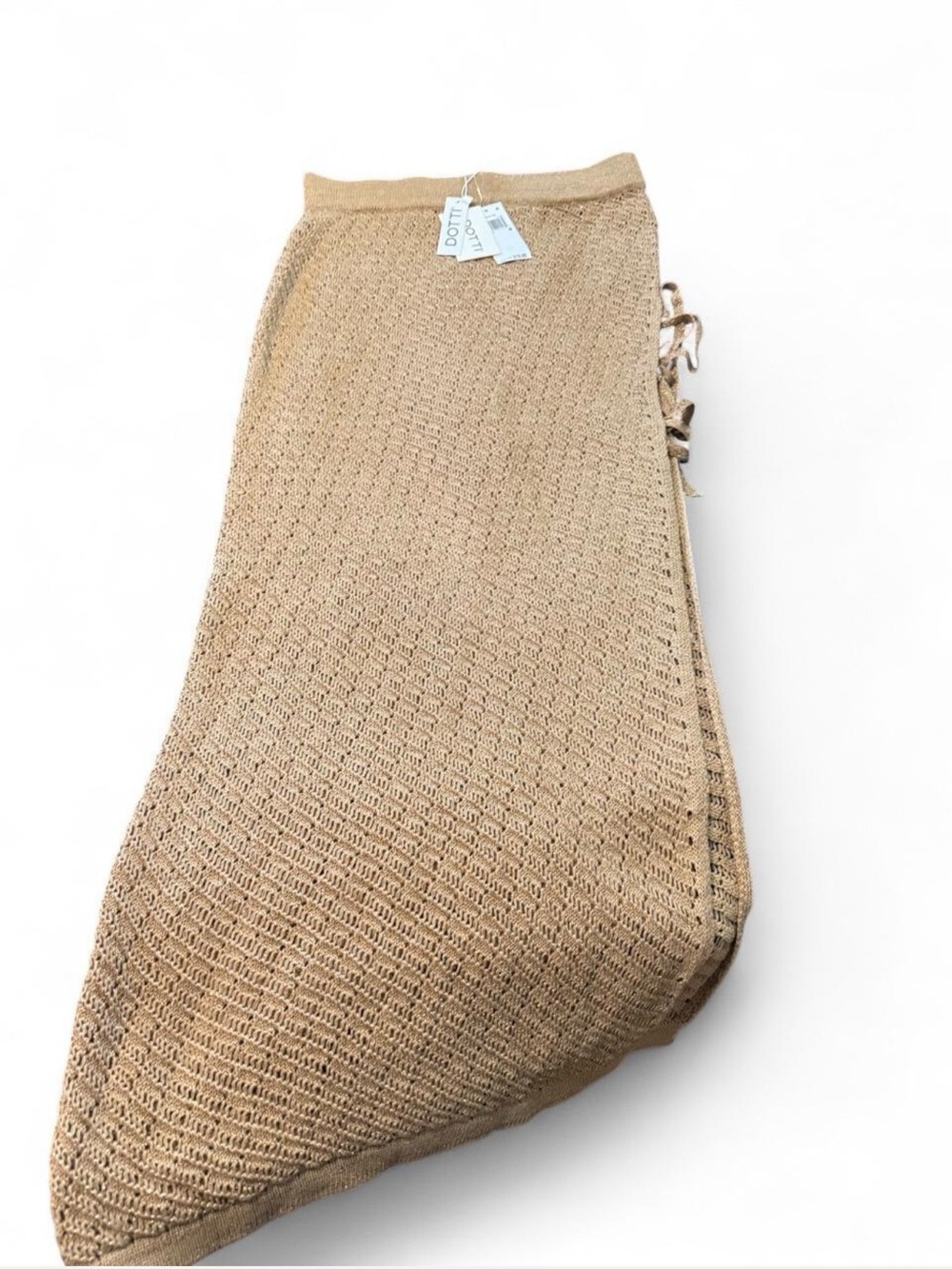 Vacation must! Tan Cover Up-Knit Midi Skirt with Side Lace-Up